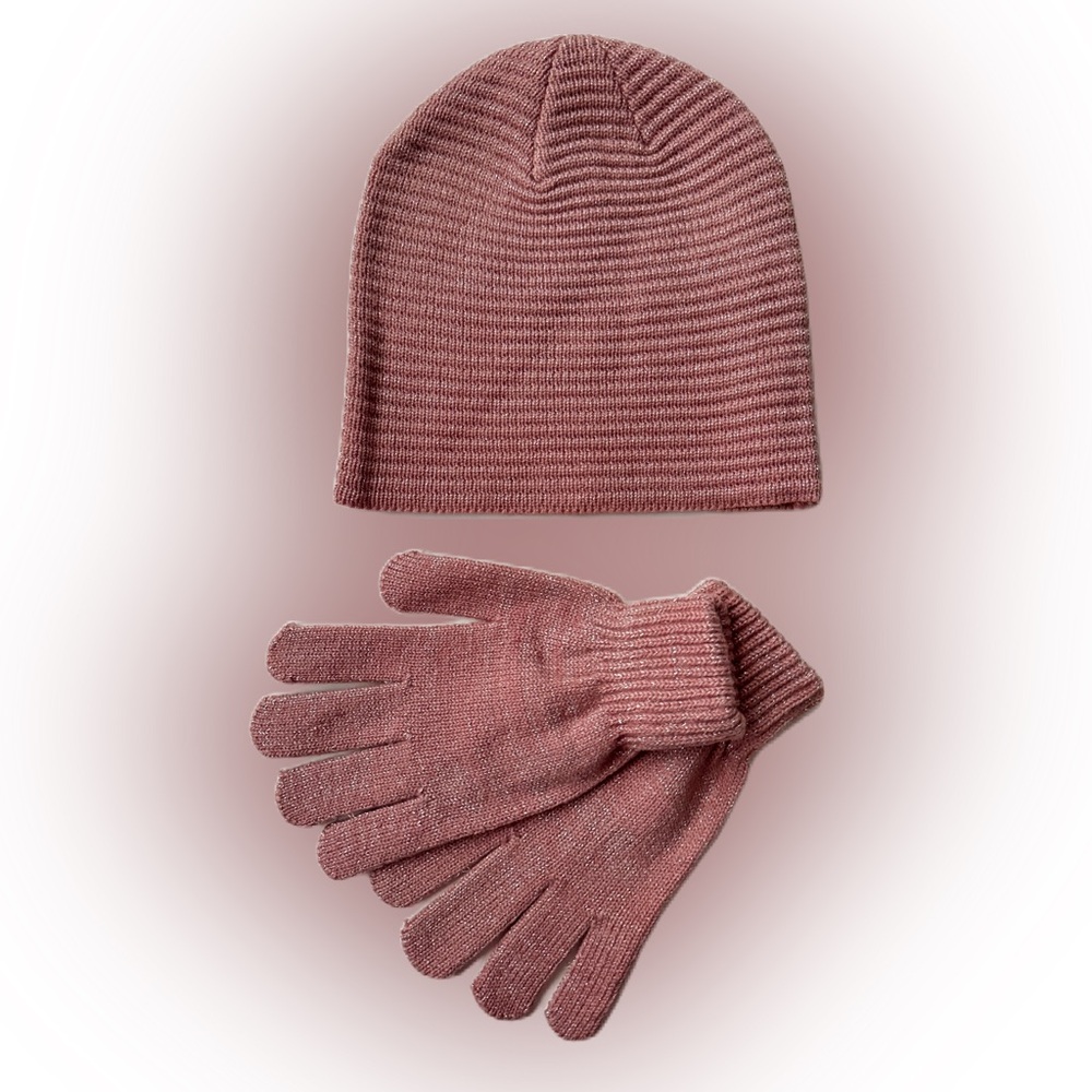 Hat Attack Beanie Women’s Pink Shimmer Knit Hat And Gloves NEW